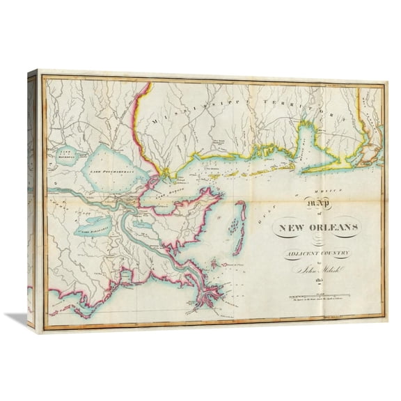 Global Gallery John Melish 'Map of New Orleans and Adjacent Country, 1815' Canvas Wall Art