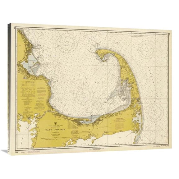 Global Gallery Nautical Chart - Cape Cod Bay CA. 1970 - Sepia Tinted Art Print - NOAA Historical Map & Chart Collection