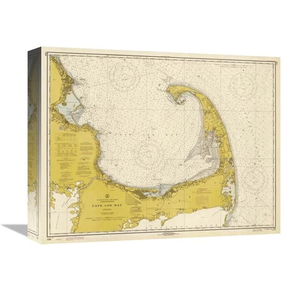 Global Gallery Nautical Chart - Cape Cod Bay CA. 1970 - Sepia Tinted Art Print - NOAA Historical Map & Chart Collection
