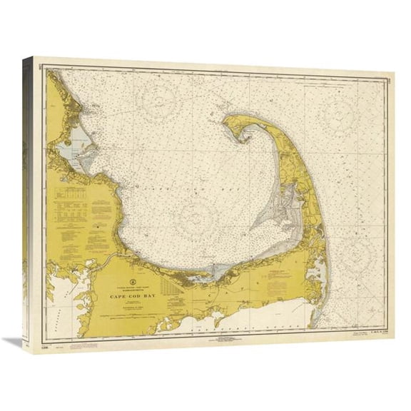 Global Gallery Nautical Chart - Cape Cod Bay CA. 1970 - Sepia Tinted Art Print - NOAA Historical Map & Chart Collection