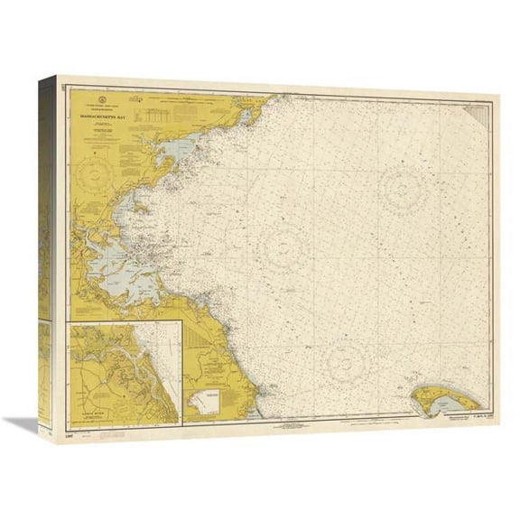 Global Gallery  Nautical Chart - Massachusetts Bay CA. 1970 - Sepia Tinted Art Print - NOAA Historical Map & Chart Collection
