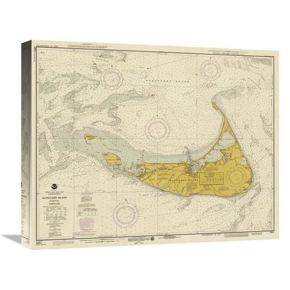 Global Gallery Nautical Chart - Nantucket Island CA. 1975 - Sepia Tinted Art Print - NOAA Historical Map & Chart Collection