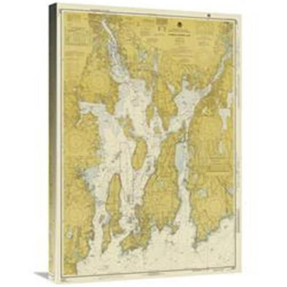 Global Gallery 30 in. Nautical Chart - Narragansett Bay CA. 1975 - Sepia Tinted Art Print - NOAA Historical Map & Chart Collection