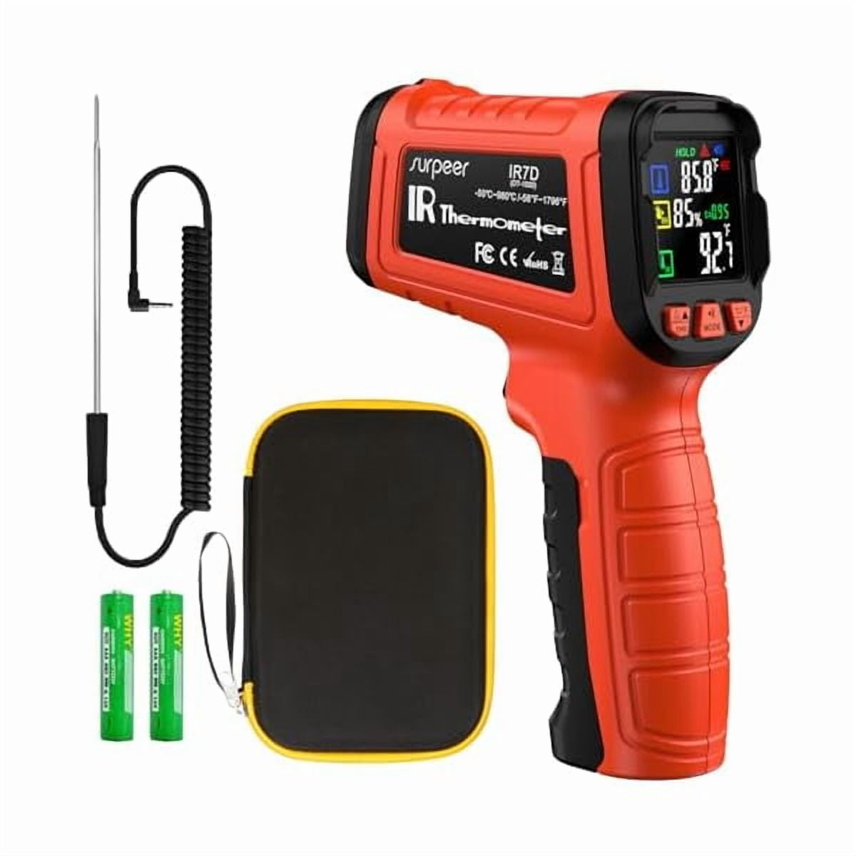 ZLCInfrared Thermometer Temperature Gun -58°F to 1796°, 16:1 Non Contact Laser Thermometer Gun with Thermocouple Probe for Humidity, Pizza Oven, Griddle, Ir Temp Gun for Home and Industry Repair