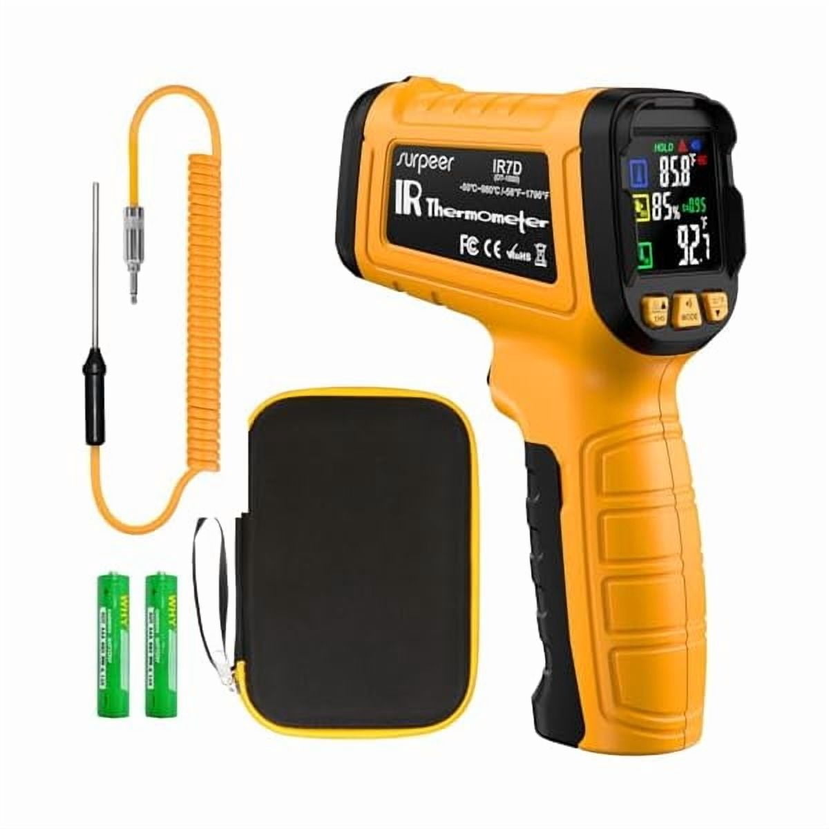 ZLCInfrared Thermometer Temperature Gun -58°F to 1796°, 16:1 Non Contact Laser Thermometer Gun with Thermocouple Probe for Humidity, Pizza Oven, Griddle, Ir Temp Gun for Home and Industry Repair