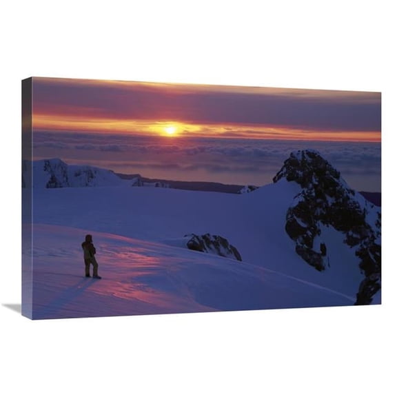 Global Gallery Skier on Franz Josef Glacier Watching Sunset Over the Tasman Sea - Westland NP Art Print - Colin Monteath