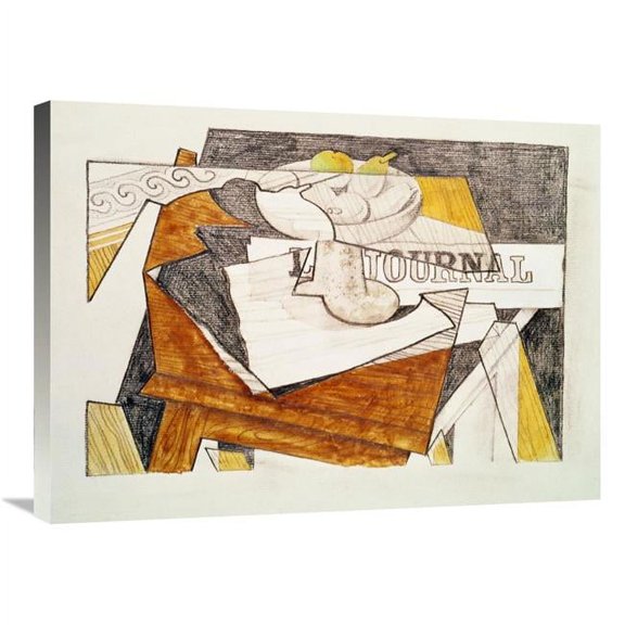 Global Gallery Still Life with a Newspaper & a Wooden Table Art Print - Juan Gris