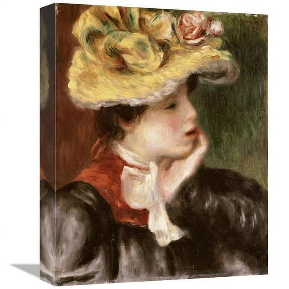 Global Gallery Tete De Jeune Fille Chapeau Jaune Art Print - Pierre-Auguste Renoir