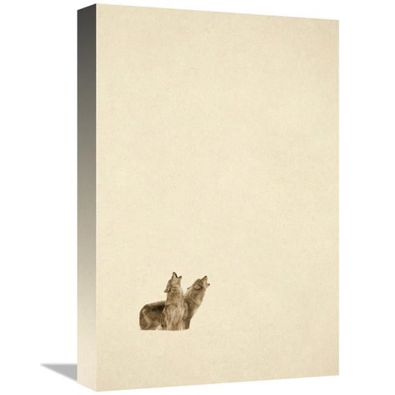 Global Gallery  Timber Wolf Pair Howling in Snow - Sepia Art Print - Tim Fitzharris - 12in. x 18in.