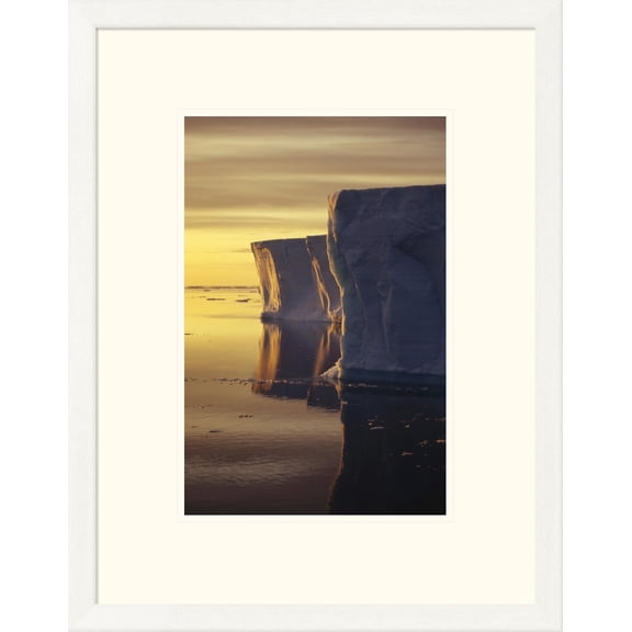 Global Gallery Tui De Roy 'Sunrise over tabular icebergs, Antarctica Peninsula, Antarctica' Framed Wall Art