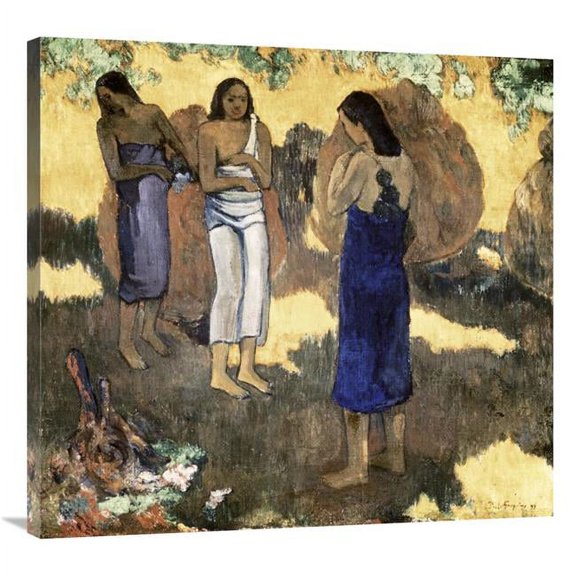 Global Gallery Women Standing Against A Yellow Background Femmes Debout Sur Fond Jaune Art Print - Paul Gauguin