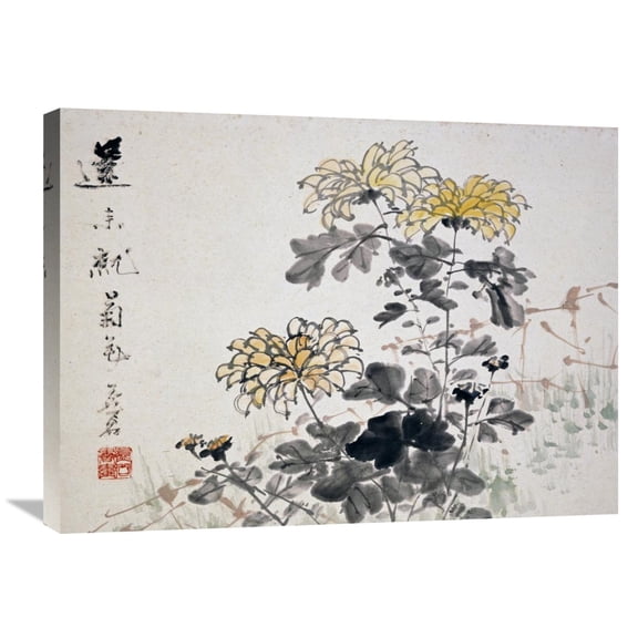 Global Gallery Xu Gu,'Chrysanthemums' Stretched Canvas Artwork