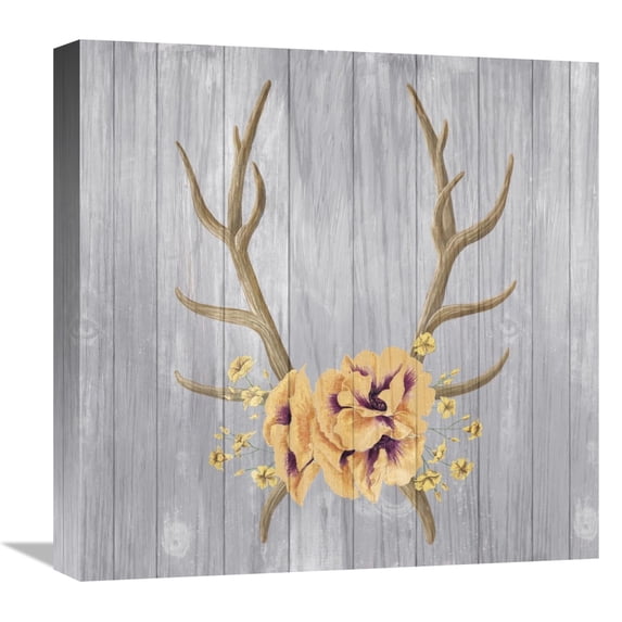 Global Gallery's 'Antlers and Poppies I Sq Spice' by Elyse DeNeige Stretched Canvas Wall Art