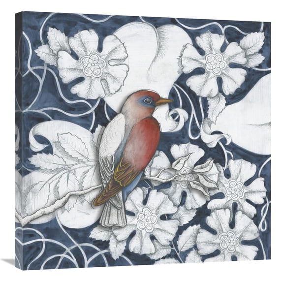 Global Gallery's 'Arts and Crafts Bird Indigo I' by Elyse DeNeige Stretched Canvas Wall Art