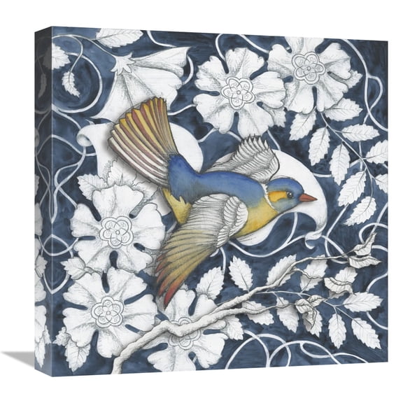 Global Gallery's 'Arts and Crafts Bird Indigo III' by Elyse DeNeige Stretched Canvas Wall Art