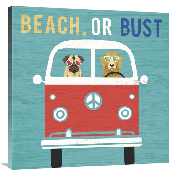 Global Gallery's 'Beach Bums Bus' By Michael Mullan Stretched Canvas Wall Art