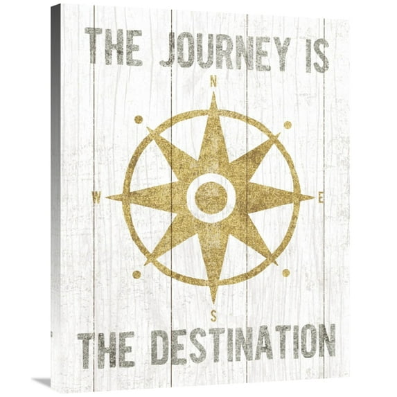 Global Gallery's 'Beachscape IV Compass Quote Gold Neutral' By Michael Mullan Stretched Canvas Wall Art