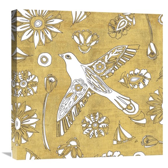 Global Gallery's 'Color my World Nordic Woodcut I Gold' by Daphne Brissonnet Stretched Canvas Wall Art