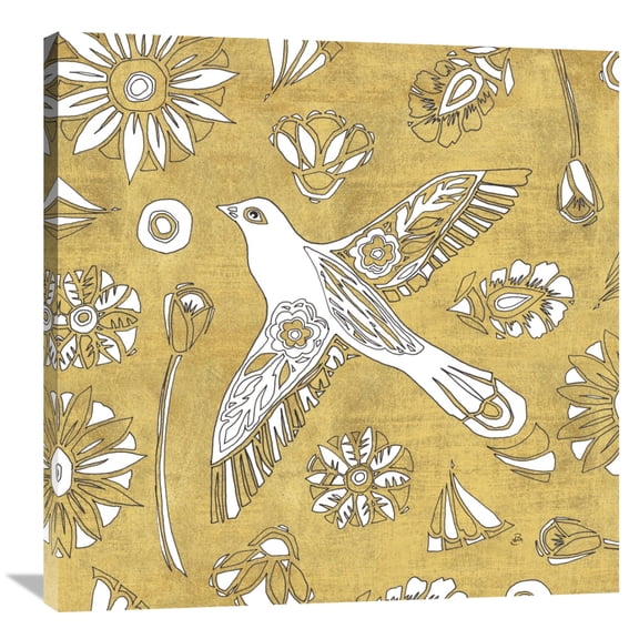 Global Gallery's 'Color my World Nordic Woodcut I Gold' by Daphne Brissonnet Stretched Canvas Wall Art