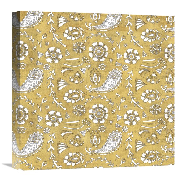 Global Gallery's 'Color my World Nordic Woodcut Pattern Gold' by Daphne Brissonnet Stretched Canvas Wall Art