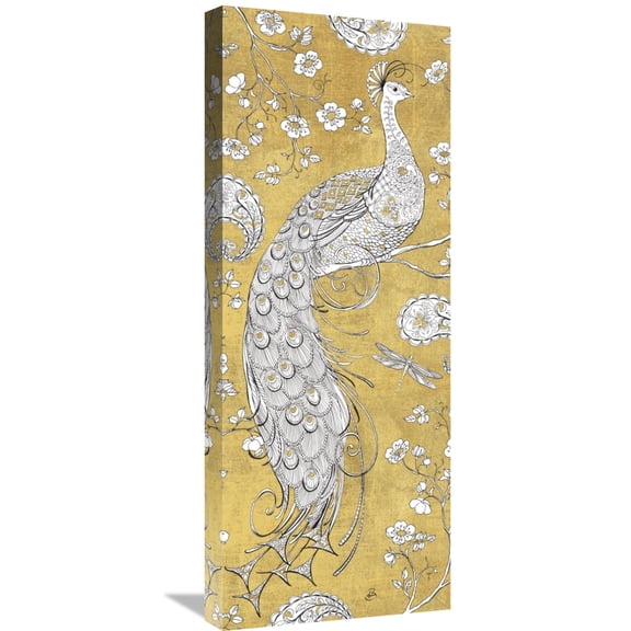Global Gallery's 'Color my World Ornate Peacock II Gold' by Daphne Brissonnet Stretched Canvas Wall Art
