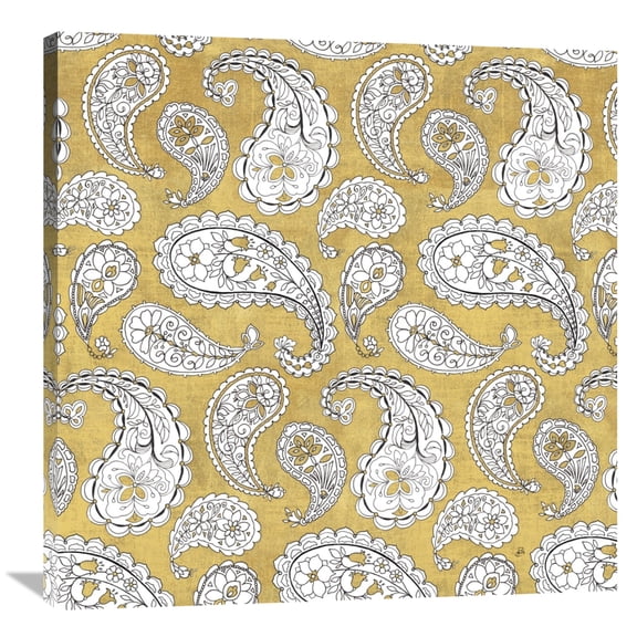 Global Gallery's 'Color my World Paisley Pattern Gold' by Daphne Brissonnet Stretched Canvas Wall Art