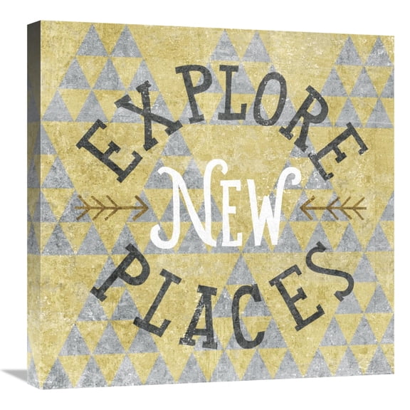 Global Gallery's 'Mod Triangles Explore New Places Gold' By Michael Mullan Stretched Canvas Wall Art