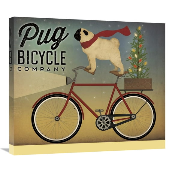 Global Gallery's 'Pug on a Bike Christmas' By Ryan Fowler Stretched Canvas Wall Art