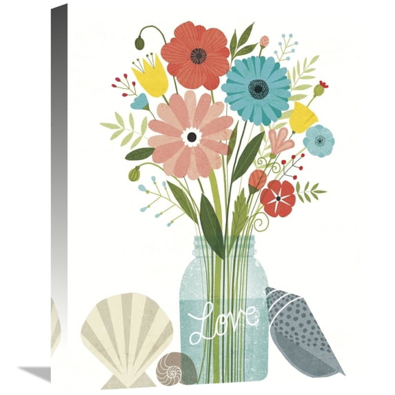 Global Gallery's 'Seaside Bouquet II Mason Jar' By Michael Mullan Stretched Canvas Wall Art