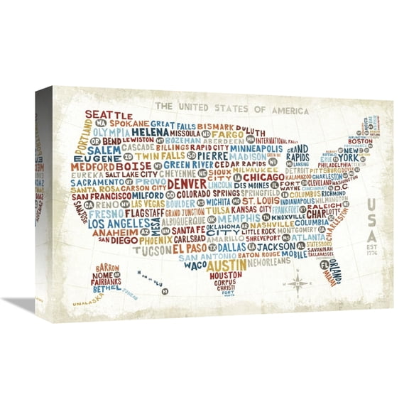 Global Gallery's 'US City Map' By Michael Mullan Stretched Canvas Wall Art