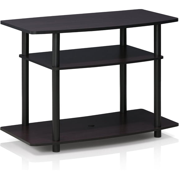 Global Glam No Tools 3-Tier TV Stand 31.5 x 15.8 x 23.3 Inches French Oak Gray Black Finish Round Tubes Sturdy Design