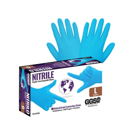 Nitrile, 705PF-L Powder-Free, Medical-Grade, Blue, 5-Mil, Textured Fingertips, 9.5-Inch Disposable Examination Gloves, 100/Box