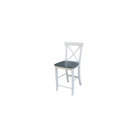 Global Greatness Counter Height Stool in Solid Parawood with 24-In Seat - X-Back Style, 17.7-In x 20.4-In x 40-In, 225 Lbs Capacity, Box Seat Frame