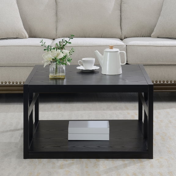 Global Greatness Square Coffee Table, Contemporary Woodgrain Finish, Spacious Tabletop, Lower Shelf Storage, Sturdy Wood Construction, Easy Assembly