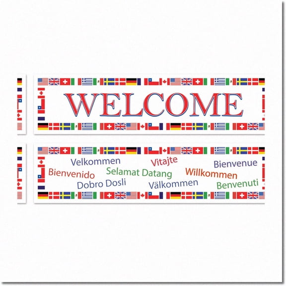 Global Greetings Party Banners (2 Pack) - International Welcome Decorations for Festive Celebrations - Unique Party Accessory