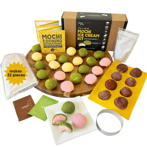 Global Grub DIY Mochi Ice Cream Kit with Sweet Rice Flour, Flavorings and Tools, Makes 32 Pieces