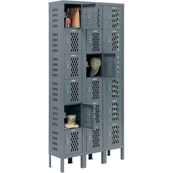 6-Tier 18 Door Ventilated Locker, 12"Wx12"Dx12"H, Assembled