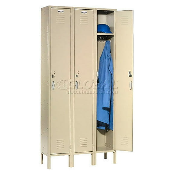 1-Tier 3 Door Locker, 12"W x 15"D x 72"H, Tan, Assembled