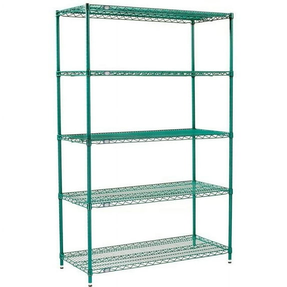 Global Industrial 14426G5 Nexel 5 Shelf Poly-Green Wire Shelving Unit Starter, Green - 42 x 14 x 63 in.