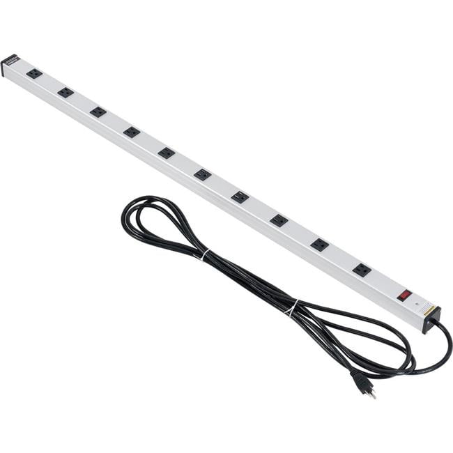 Global Industrial 500888A 15 ft. Aluminum Power Strip with 10 Outlets, Silver
