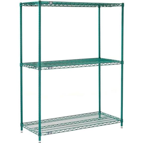 Global Industrial 18305G3 Nexel 3 Shelf Poly-Green Wire Shelving Unit Starter, Green - 30 x 18 x 54 in.