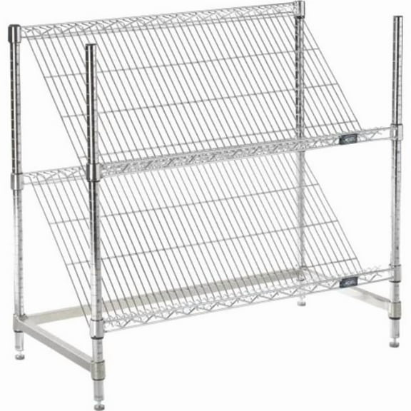 Global Industrial 18363SSC2 Nexel 2 Shelf Chrome Slant Wire Shelving Unit Starter, Chrome - 36 x 18 x 34 in.