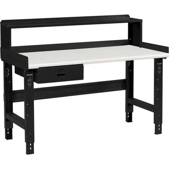 Global Industrial 183992BBK 72 x 36 in. Adjustable Height Workbench with Drawer & Riser, Plastic Laminate Safety Top - Black