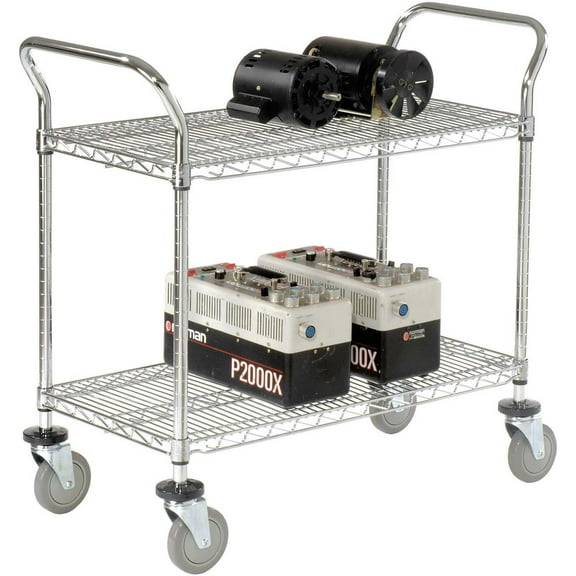 Global Industrial 188708 36 x 24 in. Nexel Wire Utility Cart, Chrome - 2 Shelves - 800 lbs