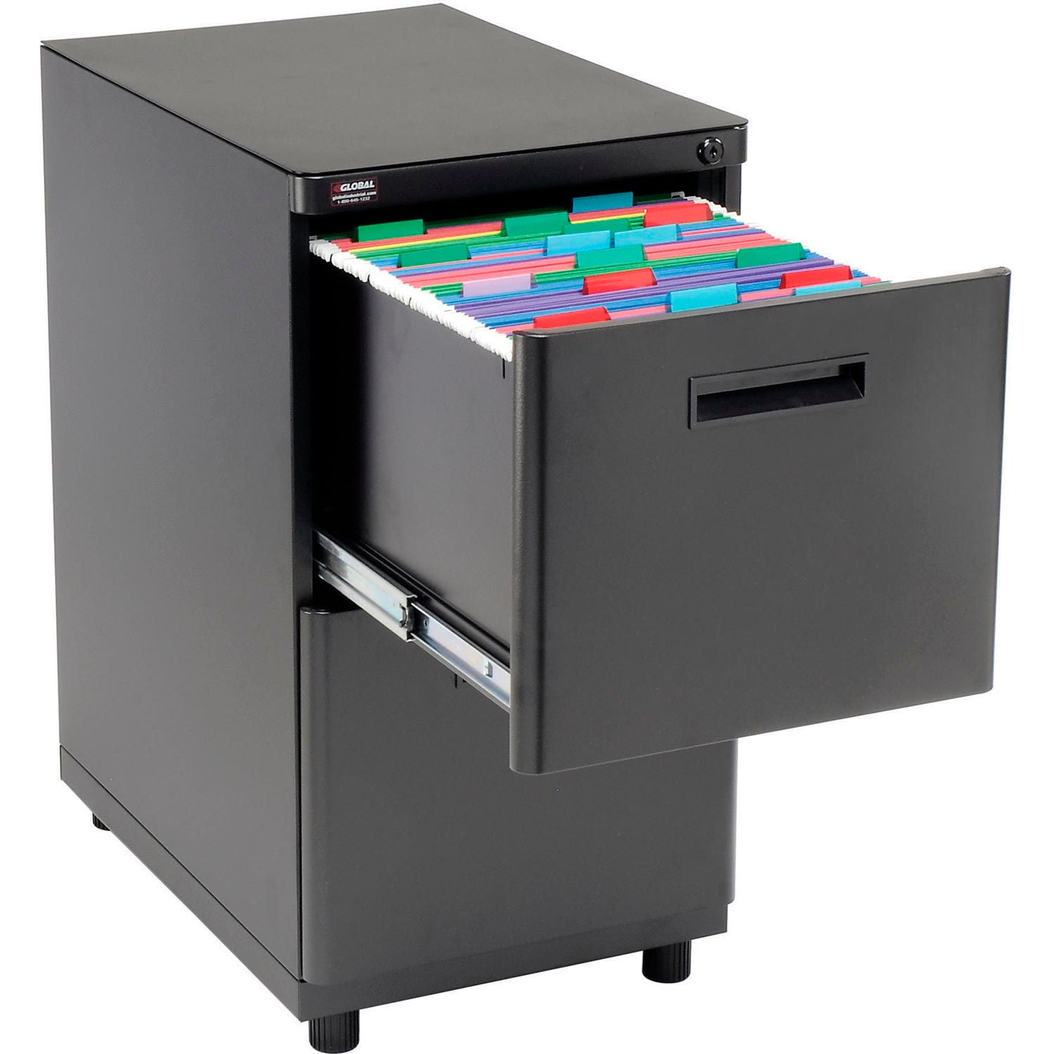Black Steel 2-Drawer Lockable Legal Size File Cabinet