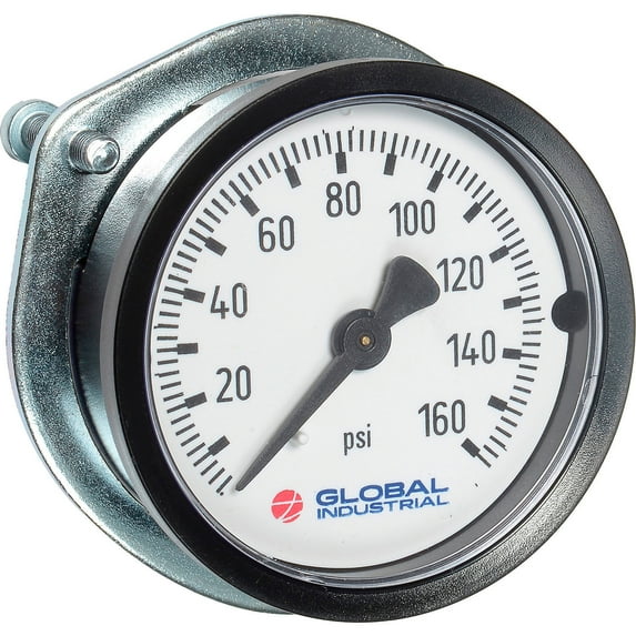 Global Industrial B2781397 2 in. 100 PSI-KPA 0.25 in. NPT CBM with U-Clamp Plastic Pressure Gauge