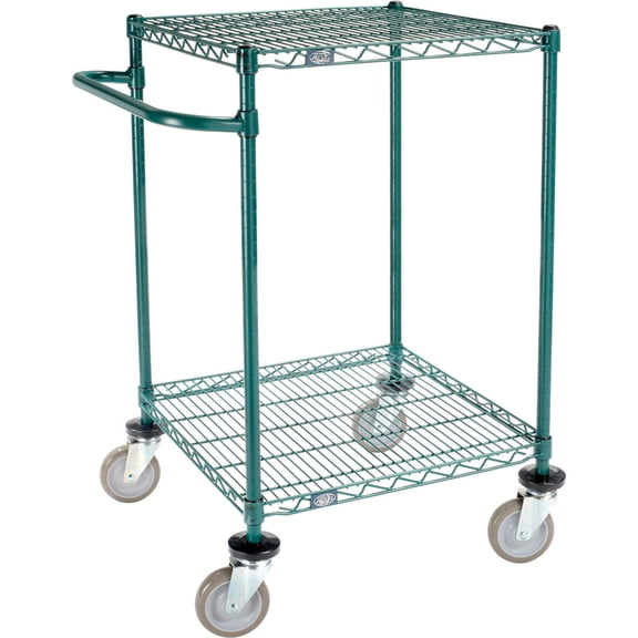 Global Industrial 2 Shelf Cart, Poly-Green 24"L x 24"W x 40"H, Polyurethane Swivel Casters