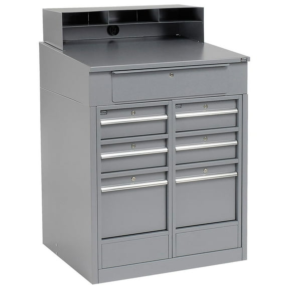 Global Industrial 237404 34.5 x 30 x 51.5 in. Shop Desk with 7 Drawers, Gray