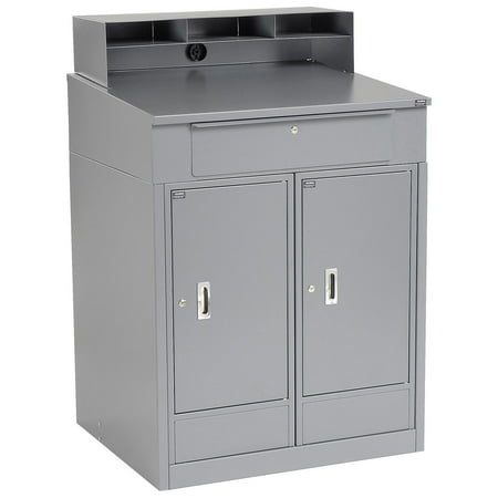 Global Industrial 237406 Shop Cabinet Desk with Pigeonhole Riser, Gray - 34.5 x 30 x 51.5 in.