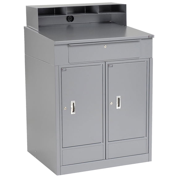 Global Industrial 237406 Shop Cabinet Desk with Pigeonhole Riser, Gray - 34.5 x 30 x 51.5 in.